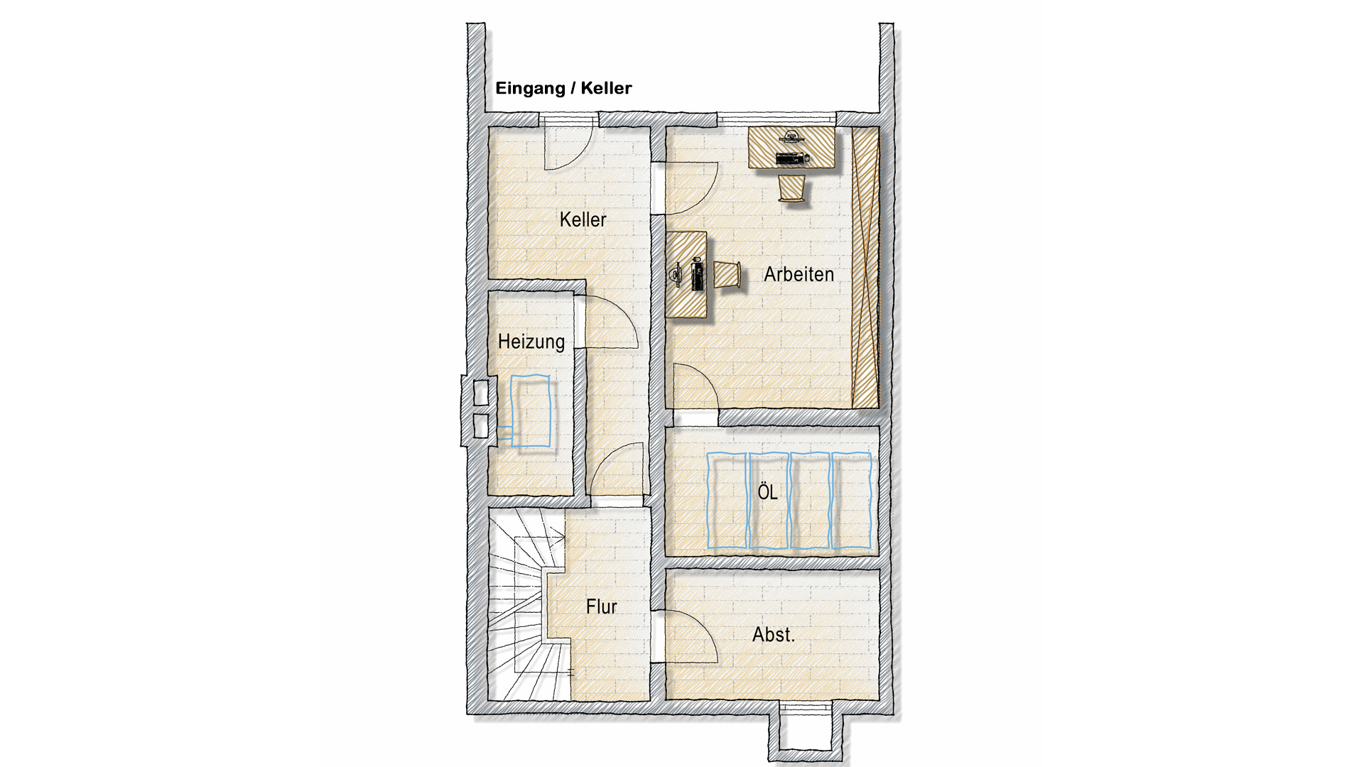 Morsbach: Doppelhaus im Zentrum, Grundriss - Kellergeschoss